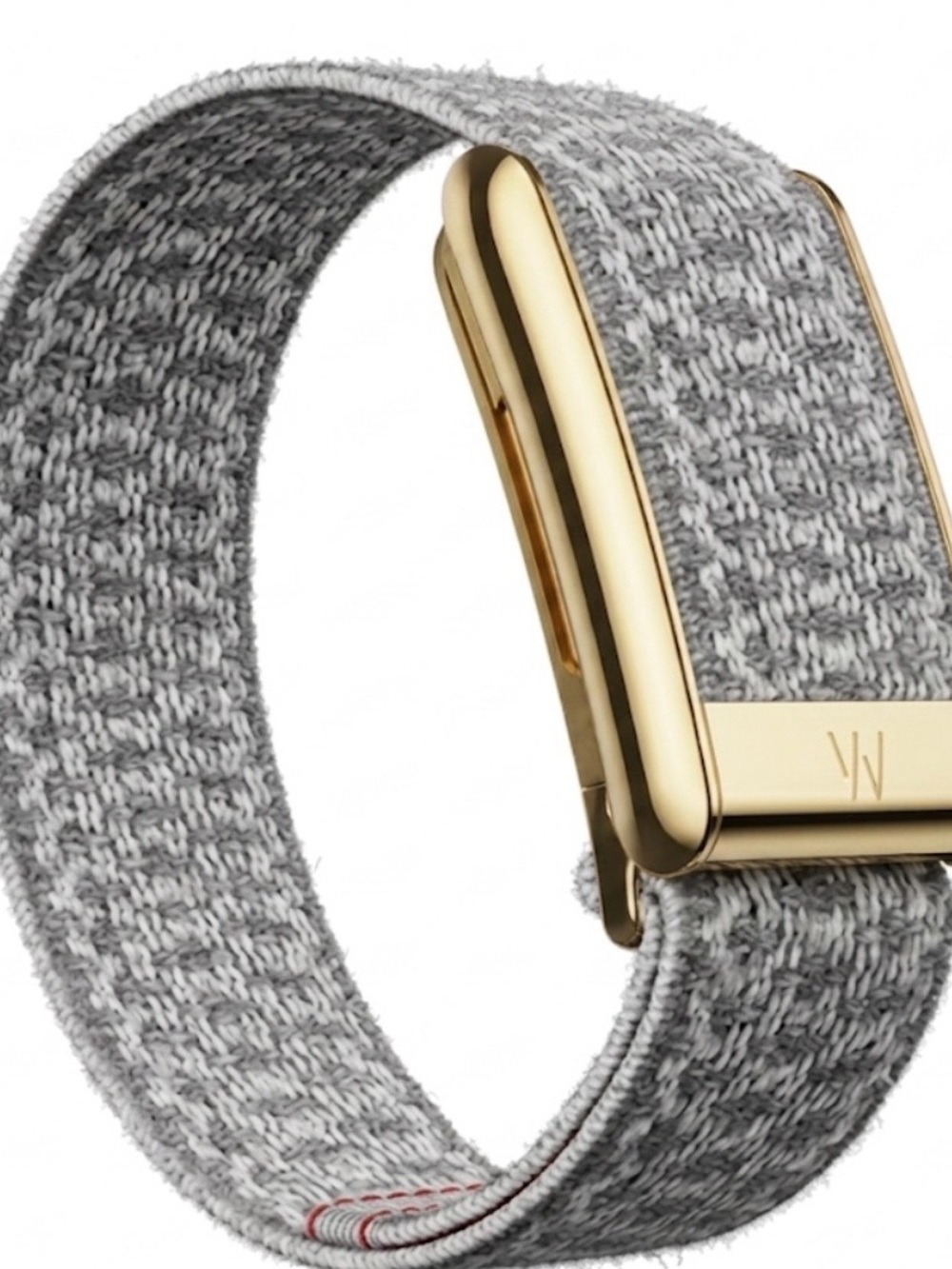 Whoop 5.0/MG cloudknit band with shiny gold clasp, hook, link